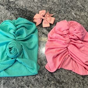 Kids Turban and Bow Set - Pink and Teal
